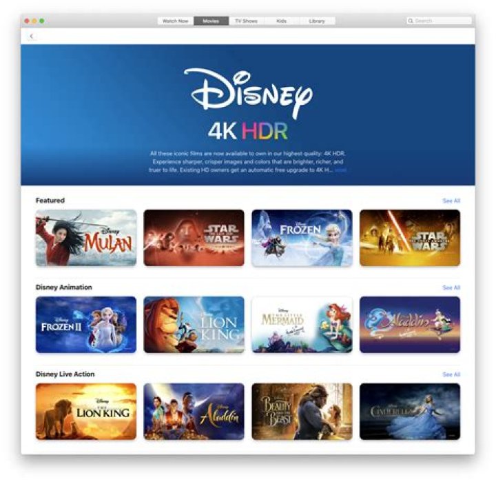 Are Disney movies 4k on iTunes?