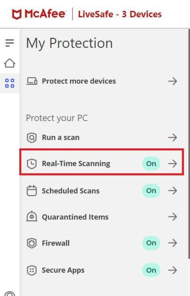 Can't turn on McAfee Real time scanning?