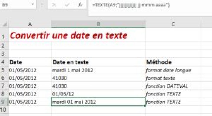 Comment convertir une date en texte sur Excel ?