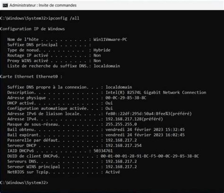 Comment faire la commande ipconfig ?