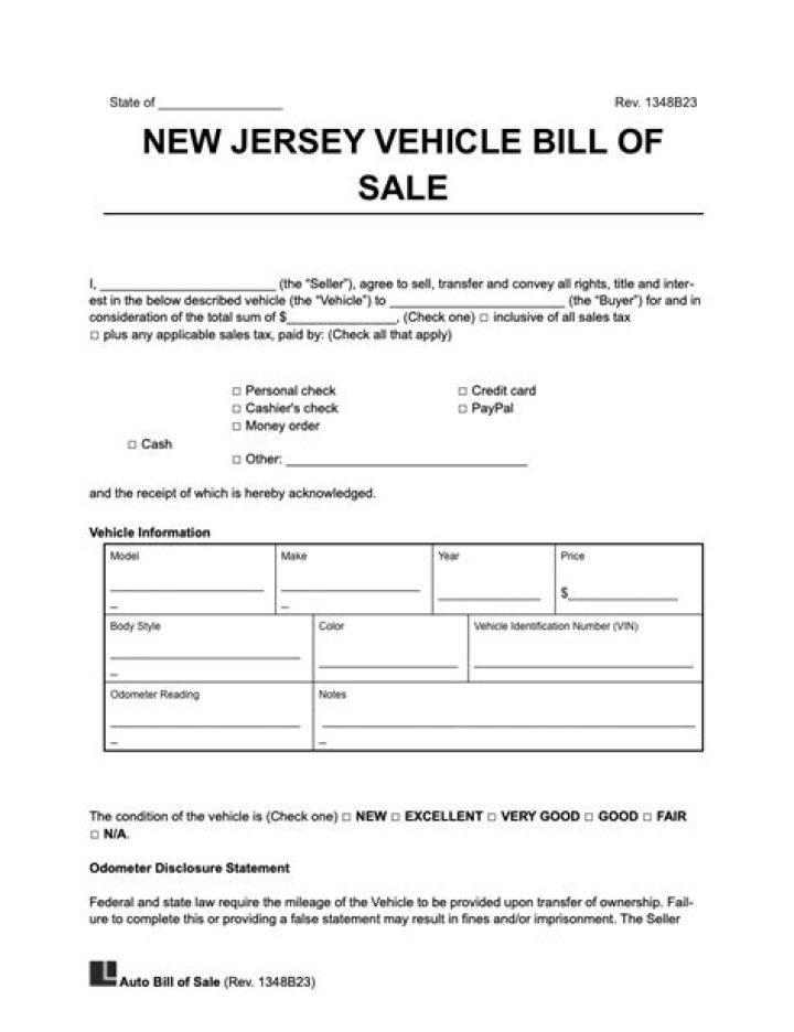 Do you need bill of sale to register vehicle in NJ?