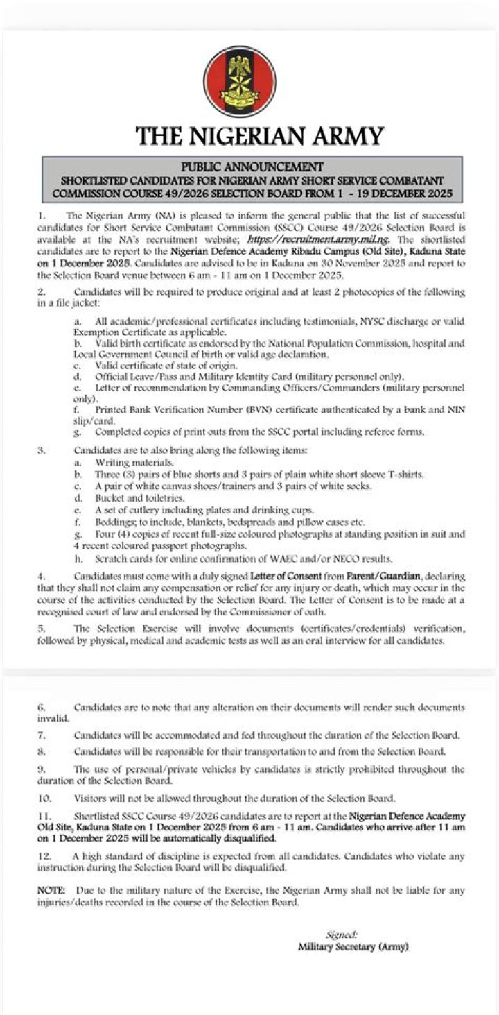 How can I check my Nigerian Army shortlist?