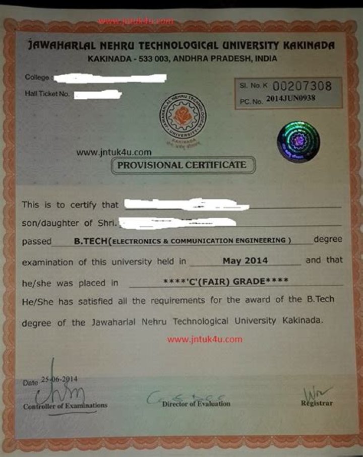 How can I get provisional certificate from Jntuk?