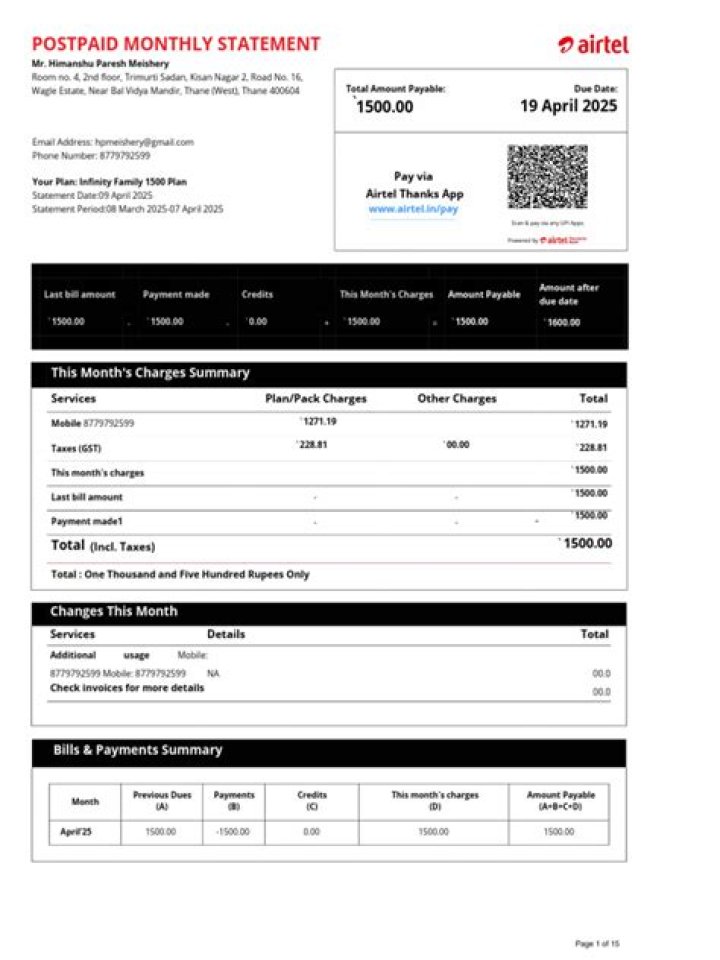 How can I know my Airtel postpaid bill amount?
