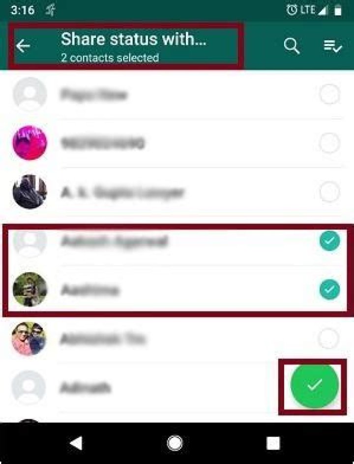 How can I show WhatsApp status on selected contacts?