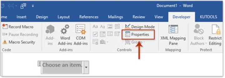 How do I add a content control to a drop down list in Word 2013?