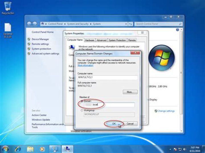 How do I add a local user to a domain in Windows 7?