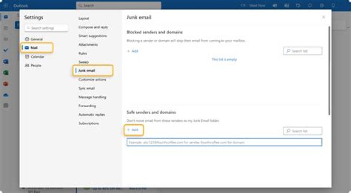 How do I add an email address to my hotmail whitelist?