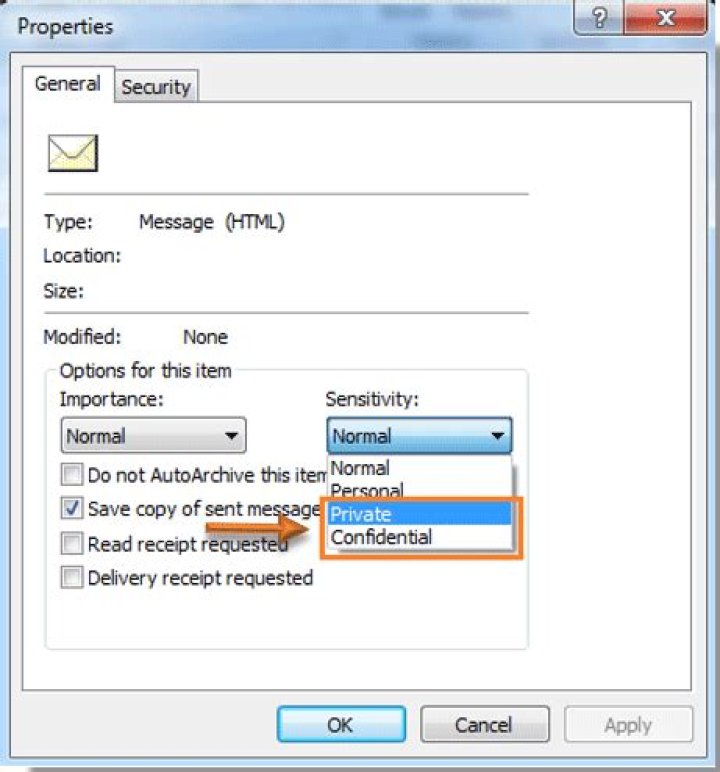 How do I add confidential notes in Outlook?