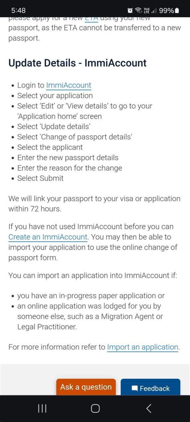 How do I change my passport details on ImmiAccount?