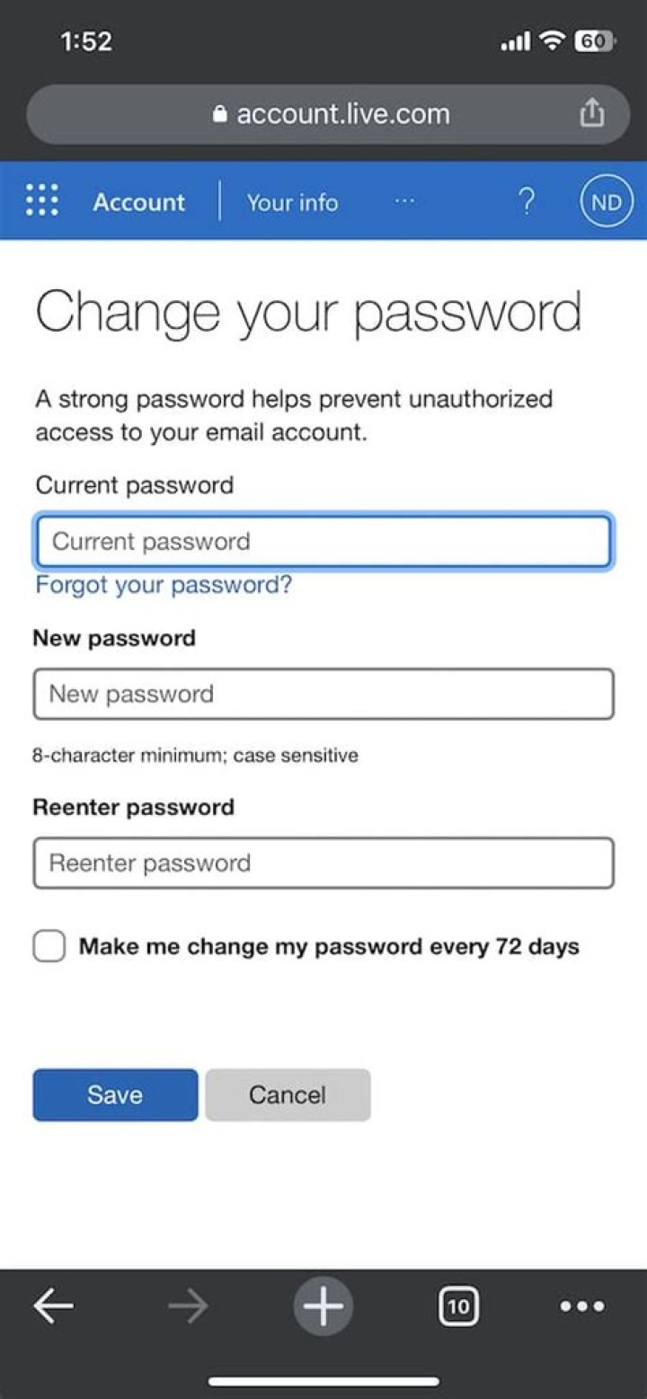 How do I change my password on my hotmail account on my Iphone?