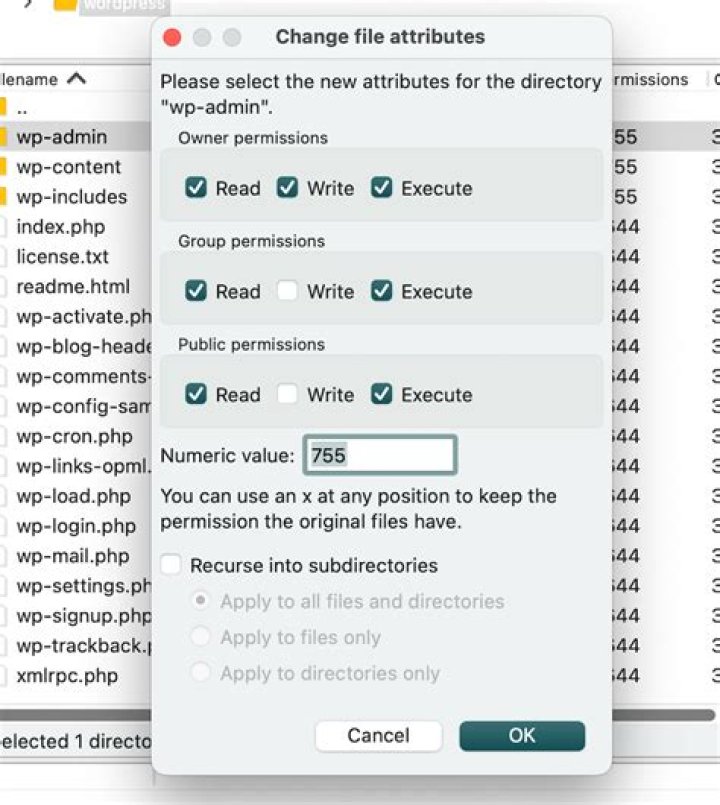 How do I change permissions on an FTP command?