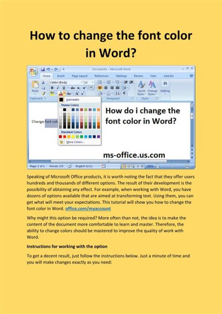 How do I change the font color in my outline in Word?