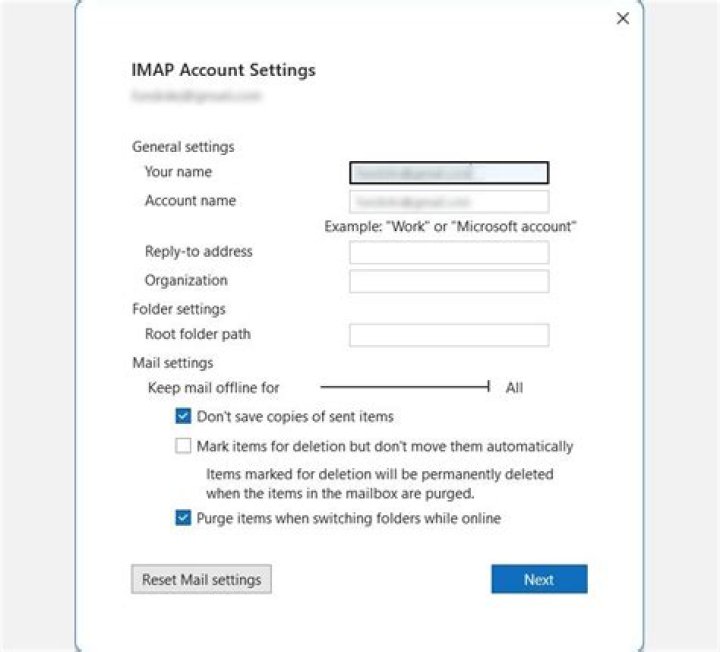 How do I change the IMAP folder in Outlook 2010?