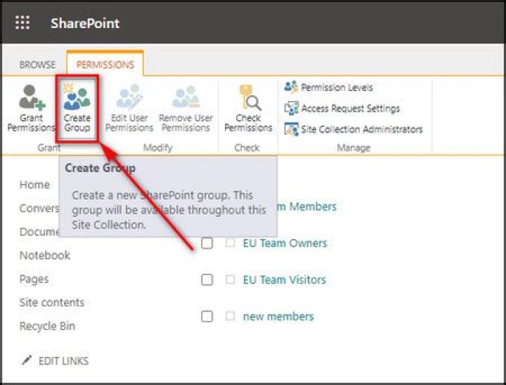 How do I create a SharePoint group in Office 365?