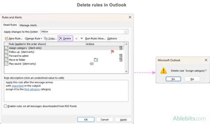 How do I delete rules in Outlook 2013?