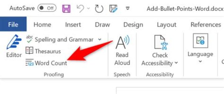 How do I do a character count in Word 2010?