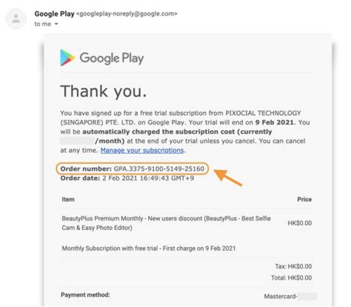How do I find my Google Play order number?
