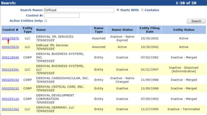 How do I find my Tennessee secretary of state control number?