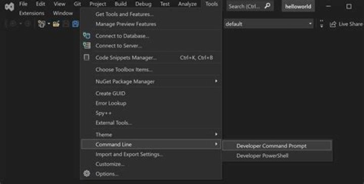 How do I get command prompt in Visual Studio 2019?