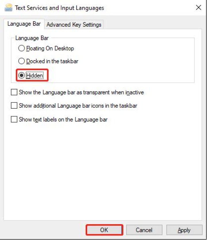 How do I hide the language bar?