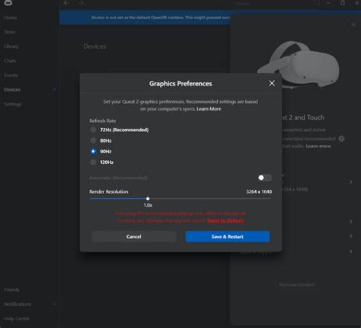 How do I increase the refresh rate on my Oculus Rift?