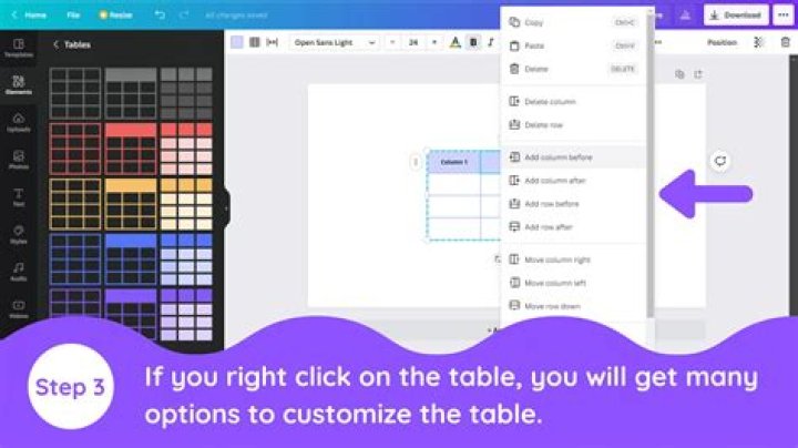 How do I insert a table in canvas?