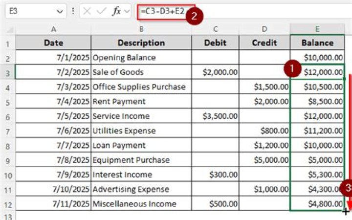 How do I keep track of credit and debit in Excel?