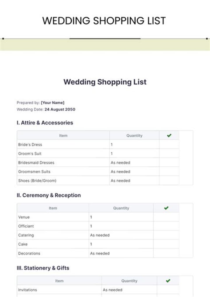 How do I make a wedding shopping list?