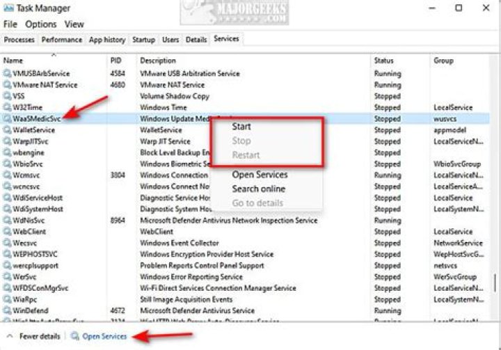 How do I manage services in Windows 10?