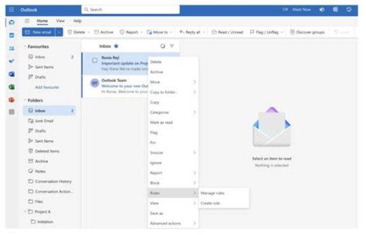 How do I navigate emails in Outlook?