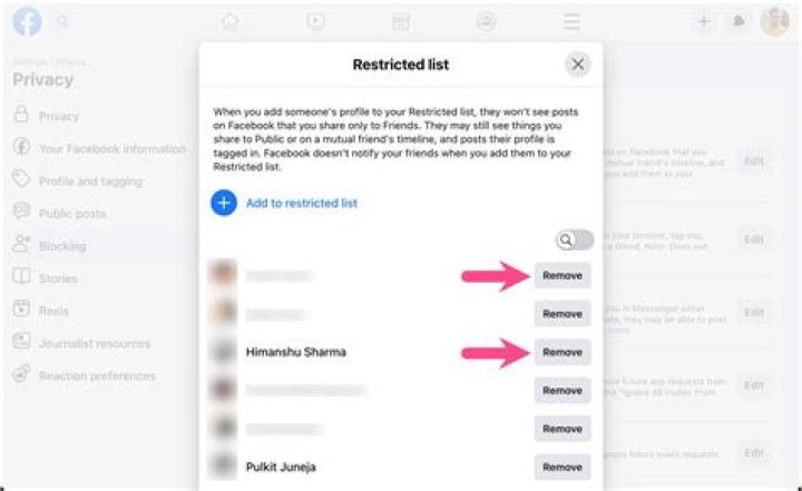 How do I remove someone from the restricted list on Facebook on my Iphone?