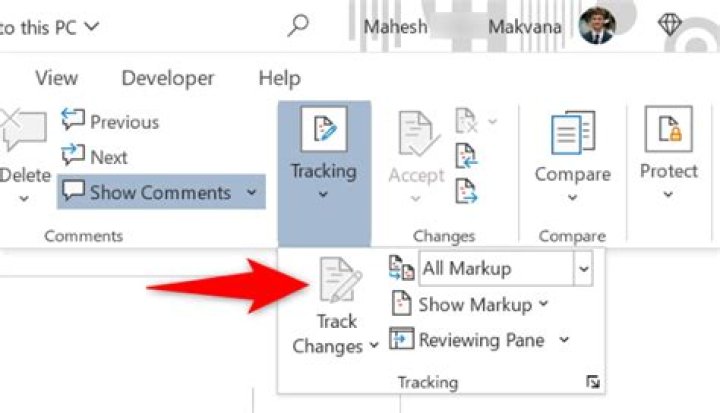 How do I remove the author from track changes in Word?
