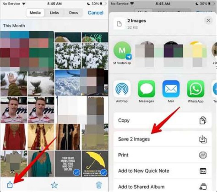 How do I save multiple photos from WhatsApp to iPhone?