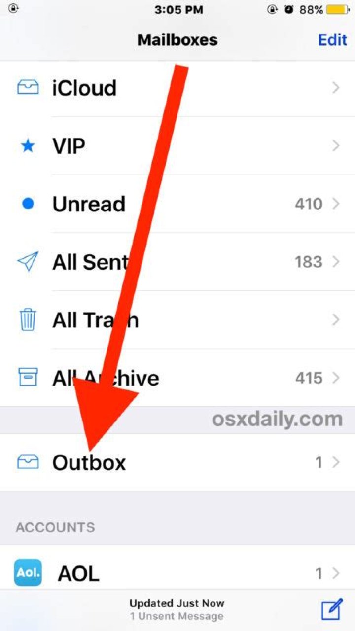 How do I see outbox on iPhone?