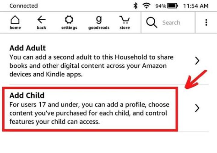 How do I set up a Kindle account for my child on IPAD?