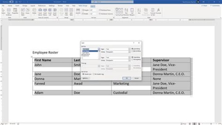 How do I sort a table in multiple columns in Word?