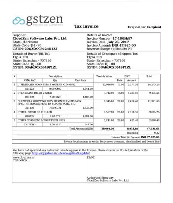 How do I transfer stock invoice in GST?