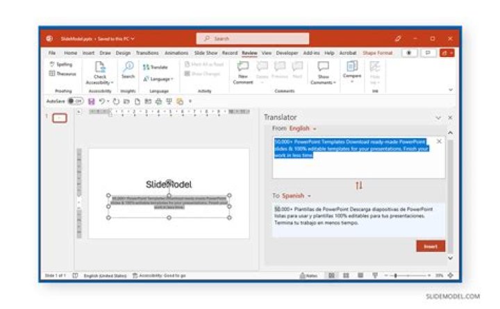How do I translate a PowerPoint from Spanish to English?