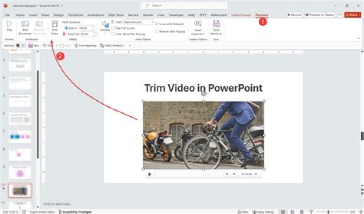 How do I trim a video in PowerPoint?