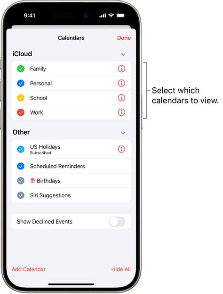 How do I view multiple calendars on my iPhone?