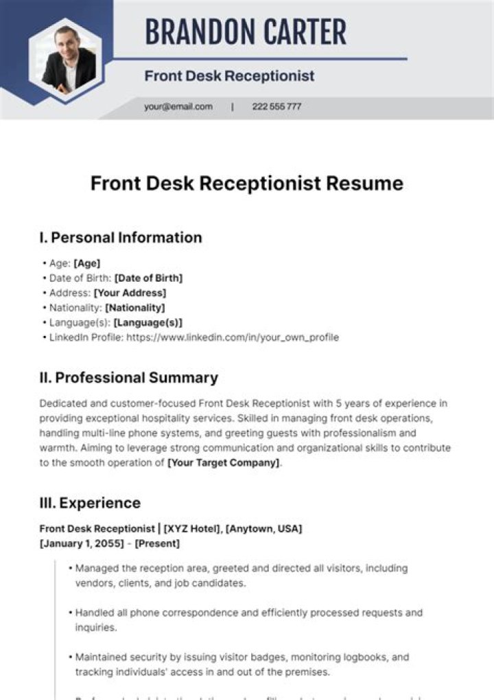 How do I write a resume for a front desk receptionist?