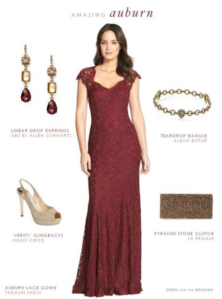 How do you accessorize a burgundy lace dress?