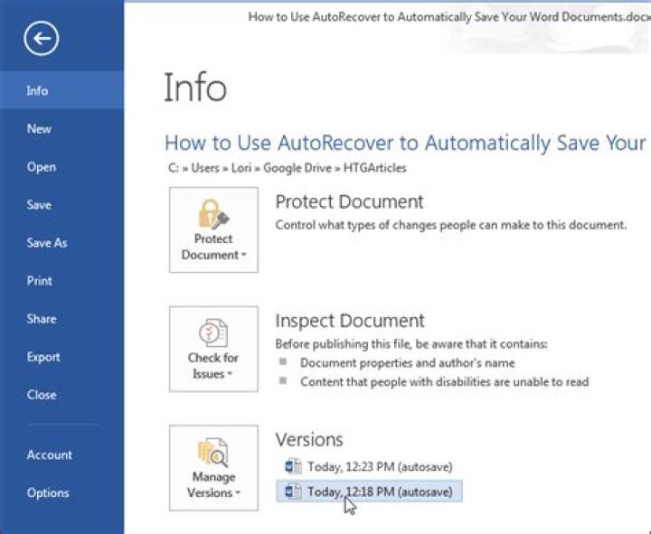 How do you customize Word to save the AutoRecover information every 5 minutes?