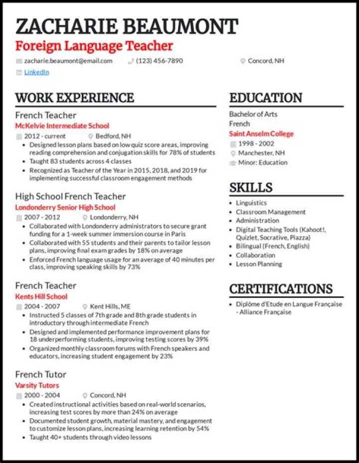 How do you describe a teacher on a resume?