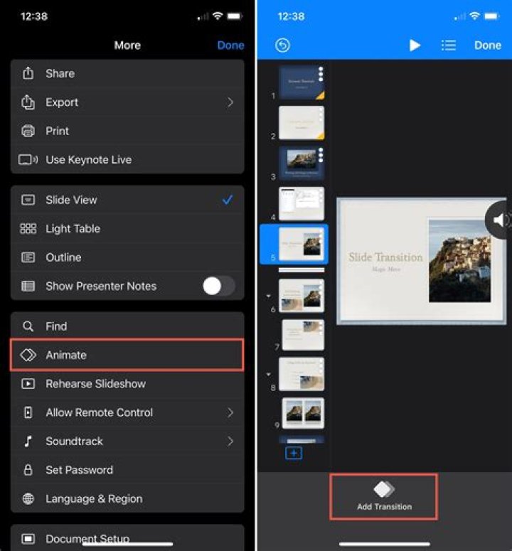 How do you do transitions on Keynote?