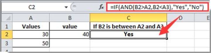 How do you select between two values in Excel?