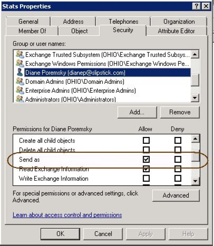 How do you set Send As permissions Exchange 2016?