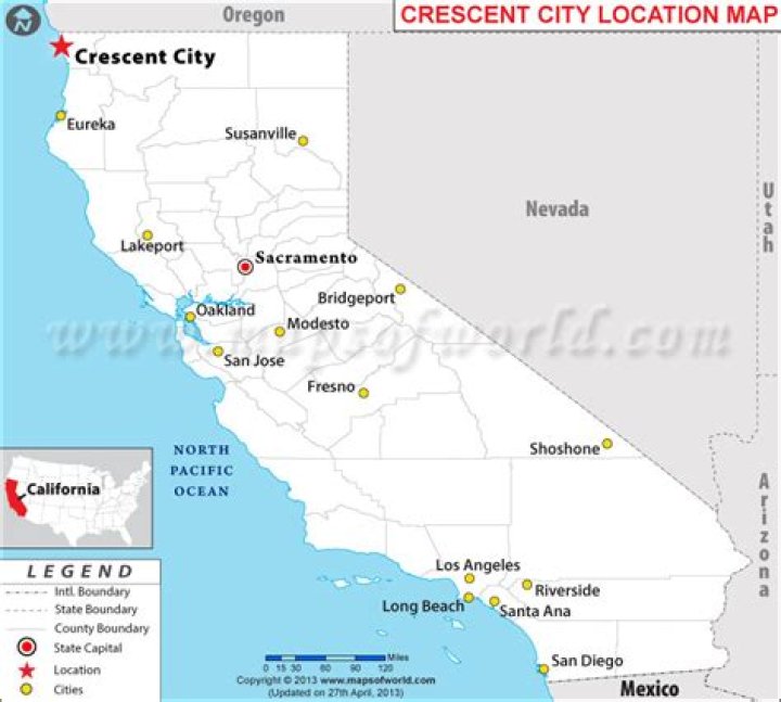How far is Crescent City from Los Angeles?