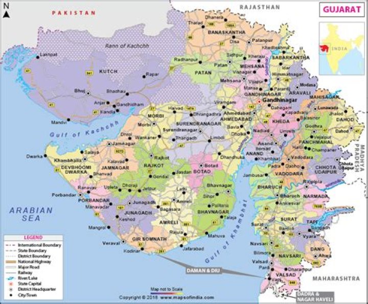 How far is Gujarat from Pakistan?